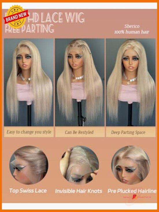 13x6 Straight Lace Front Wig Human Hair Glueless HD Transparent 180 Density main image 4
